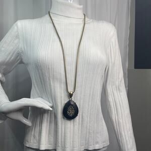 Chico's pendant necklace gold tone burnished black pendant costume jewelry sign